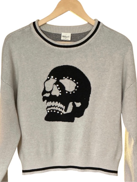 Nikka K Sweaters - Nikka K Women's Light Gray Skull Skeleton Crewneck Sweater